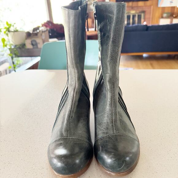 Antelope Women 39/8.5 Teal Blue Heeled Leather Boot Bootie Zip Up - Picture 3 of 10